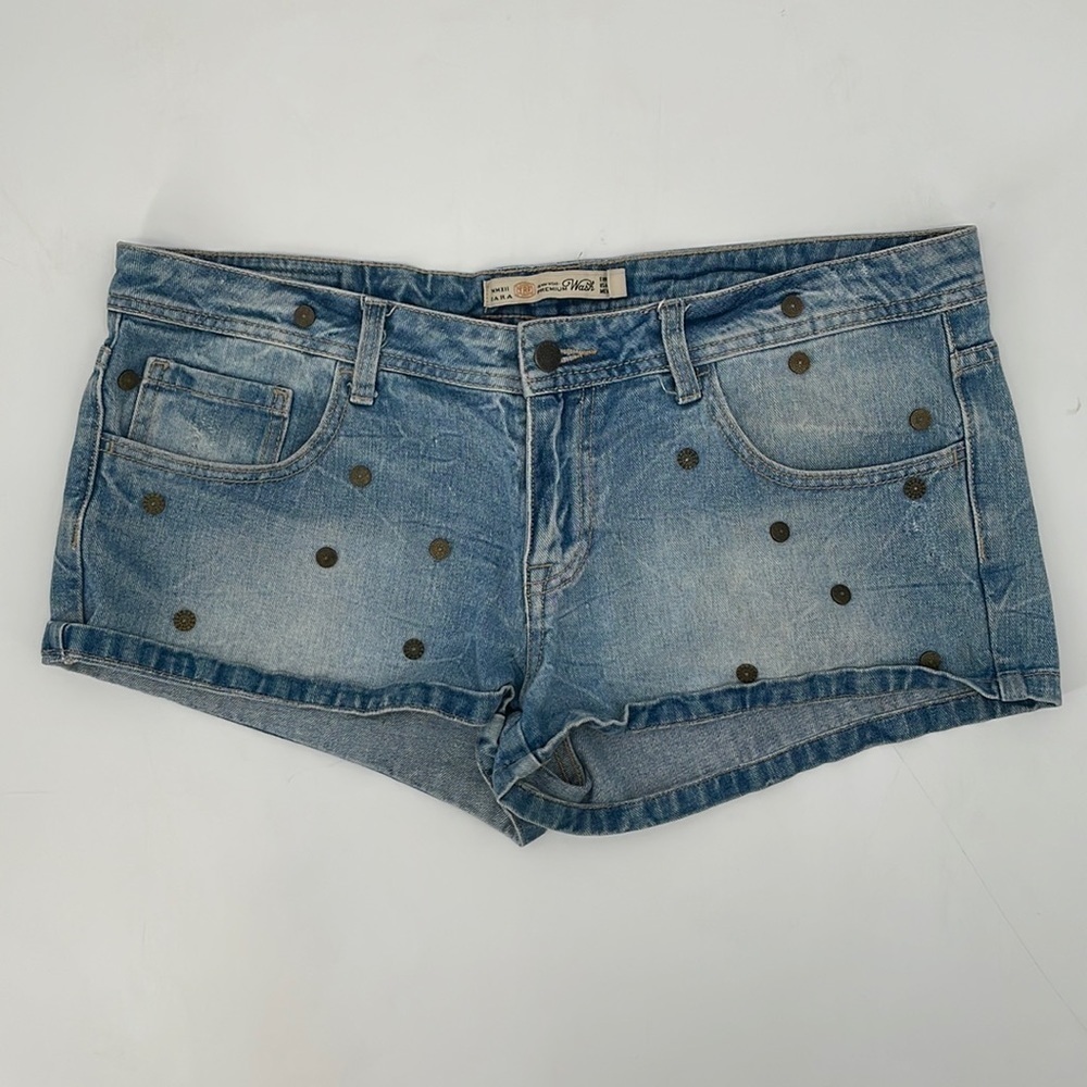 Zara Trf Denim Shorts with Bronze Studs